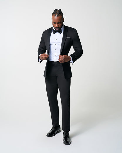 State & Liberty Athletic Fit Stretch Tuxedo Jacket - Black with Peak Lapel