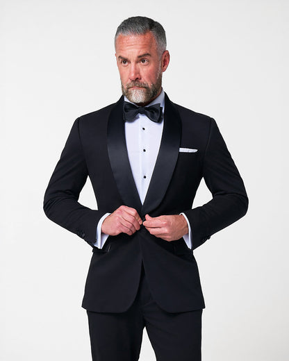 State & Liberty Athletic Fit Stretch Tuxedo Jacket - Black with Shawl Lapel