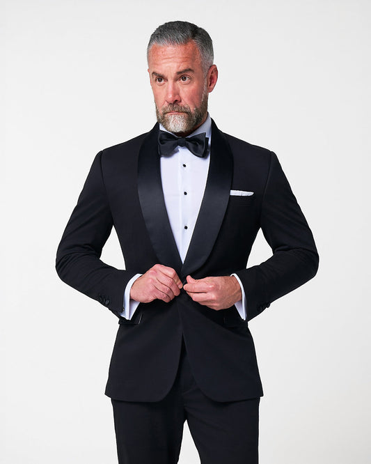 State & Liberty Athletic Fit Stretch Tuxedo Jacket - Black with Shawl Lapel