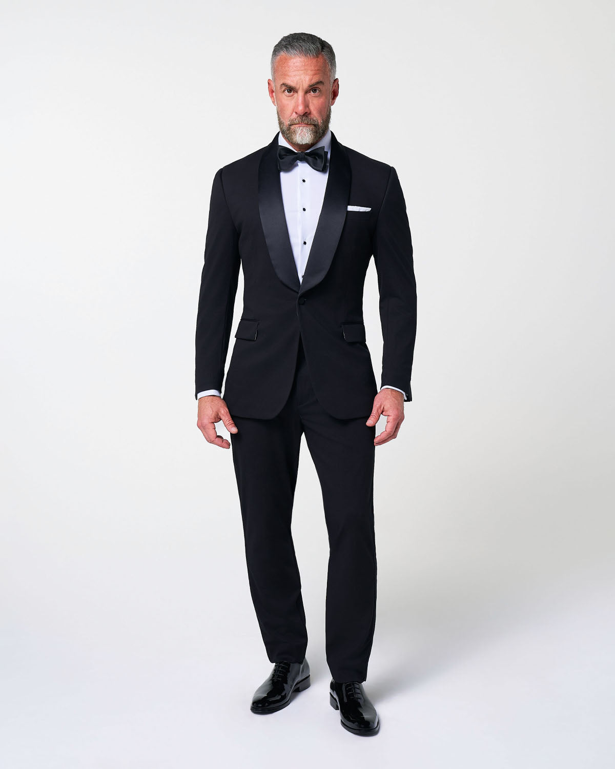 State & Liberty Athletic Fit Stretch Tuxedo Jacket - Black with Shawl Lapel