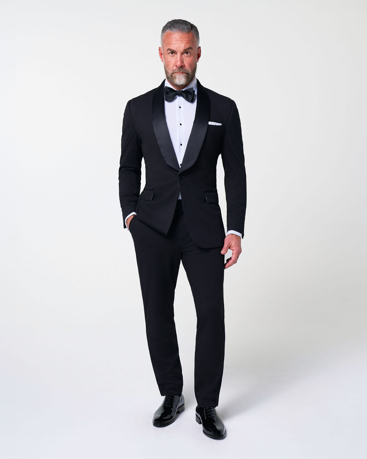 State & Liberty Athletic Fit Stretch Tuxedo Jacket - Black with Shawl Lapel