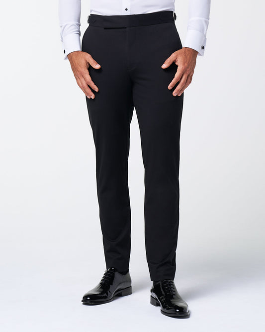 State & Liberty Athletic Fit Stretch Flat Front Tuxedo Pants - Black