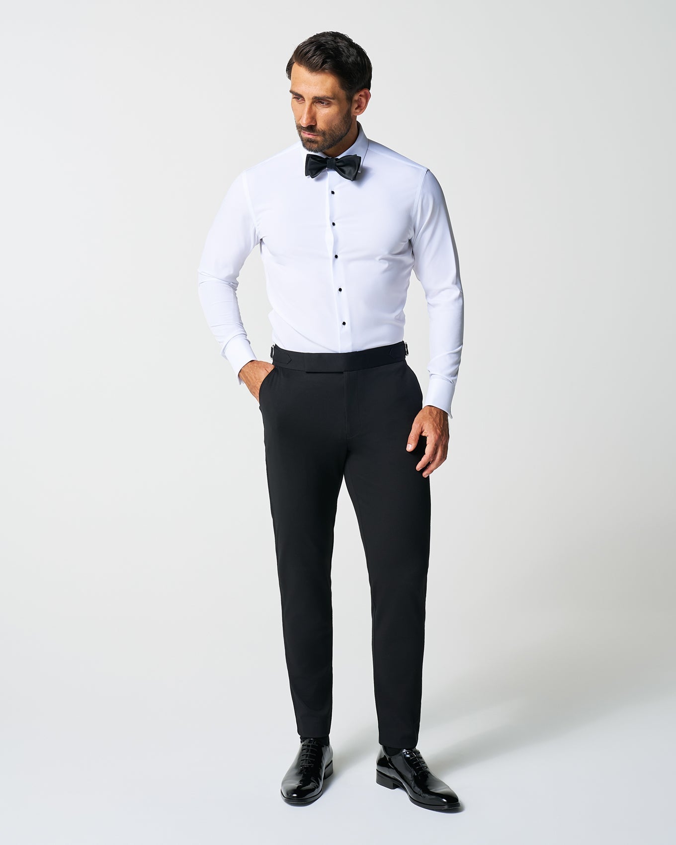 State & Liberty Athletic Fit Stretch Flat Front Tuxedo Pants - Black
