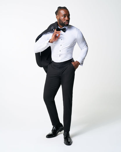 State & Liberty Athletic Fit Stretch Flat Front Tuxedo Pants - Black