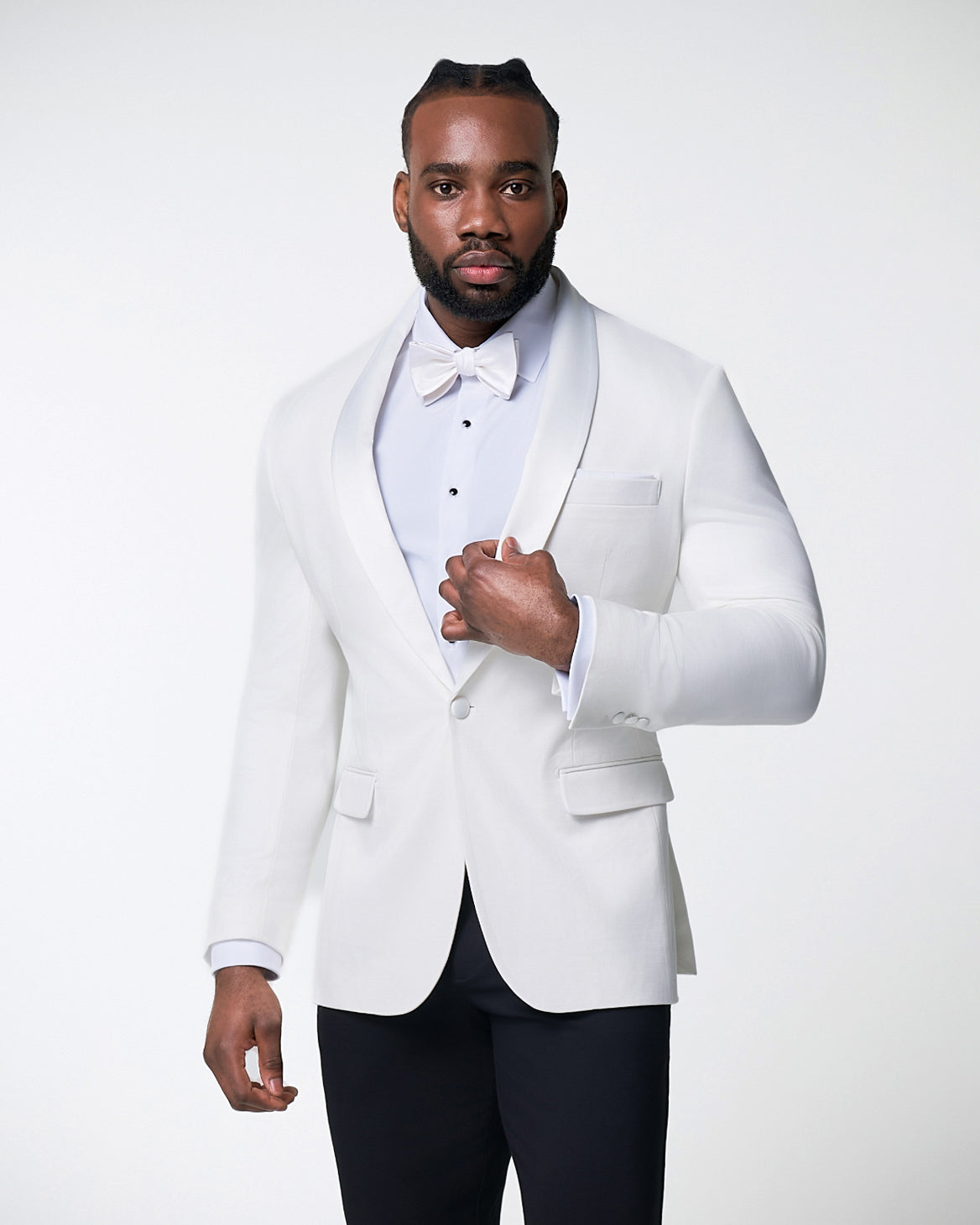State & Liberty Athletic Fit Stretch Tuxedo Jacket - Solid Cream with White Shawl Lape