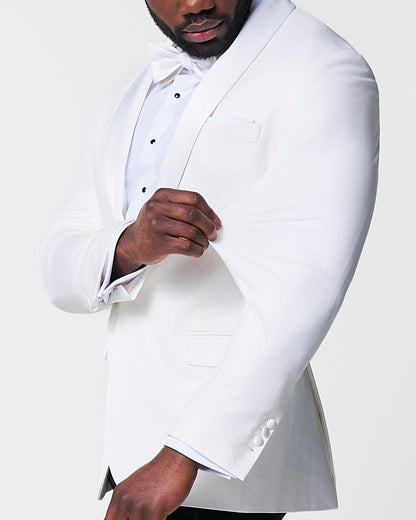 State & Liberty Athletic Fit Stretch Tuxedo Jacket - Solid Cream with White Shawl Lape