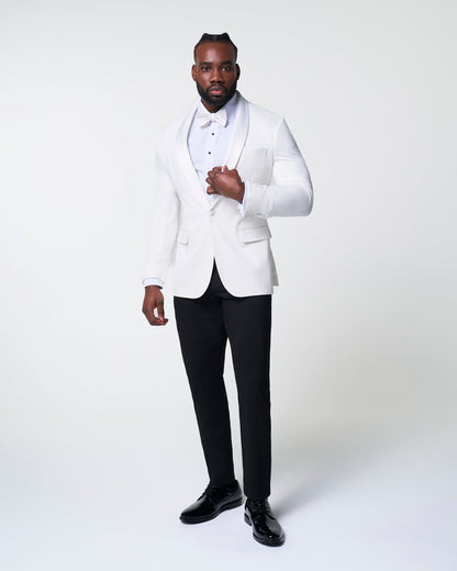 State & Liberty Athletic Fit Stretch Tuxedo Jacket - Solid Cream with White Shawl Lape