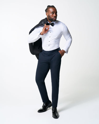 State & Liberty Athletic Fit Stretch Tuxedo Pants - Navy With Navy Stripe