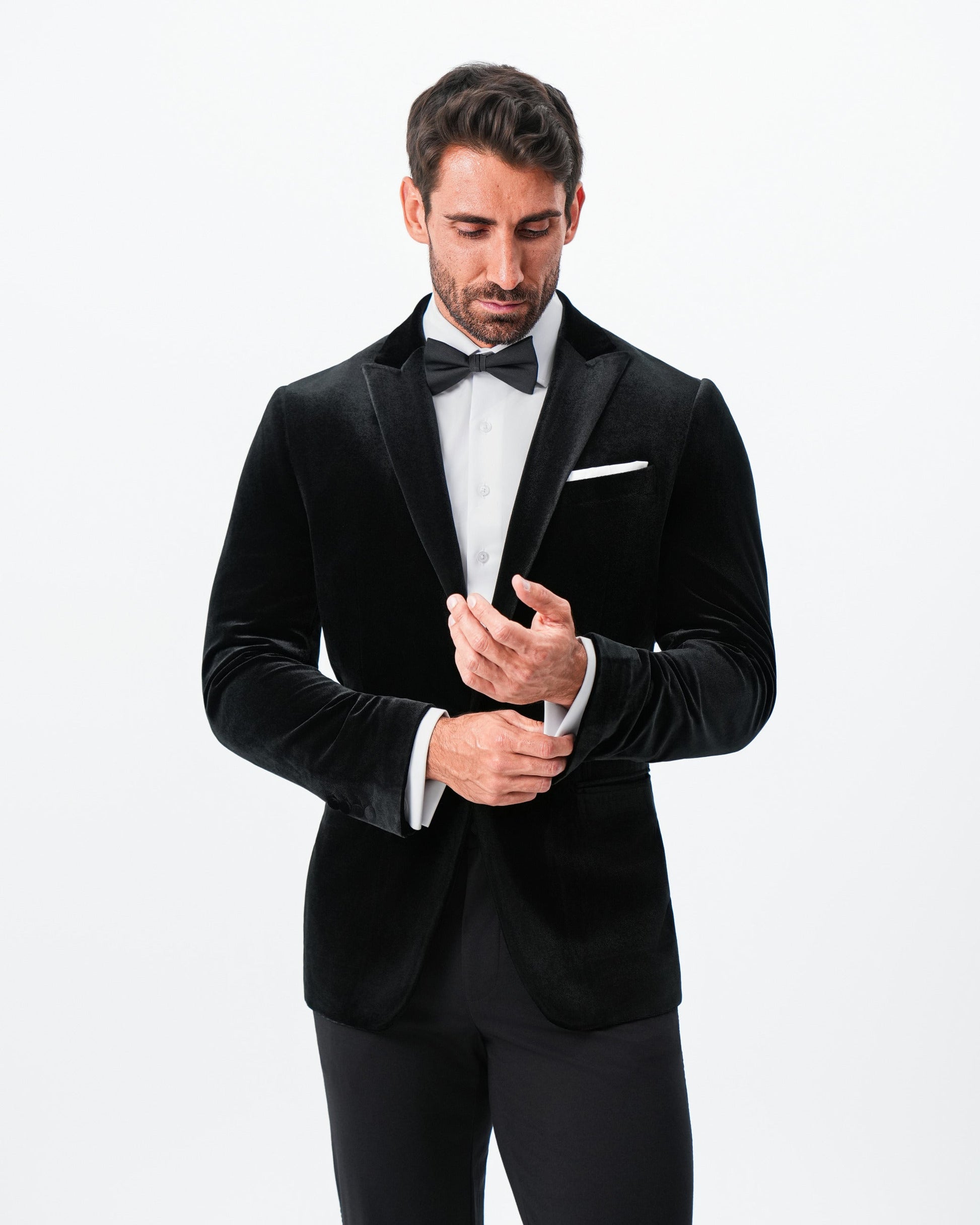 State & Liberty Tuxedo Jacket - Black Velvet with Peak Lapel