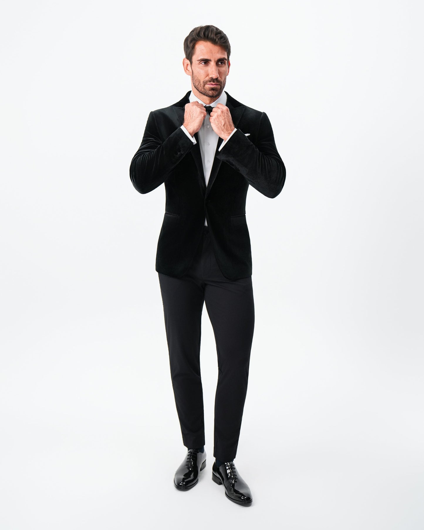 State & Liberty Tuxedo Jacket - Black Velvet with Peak Lapel