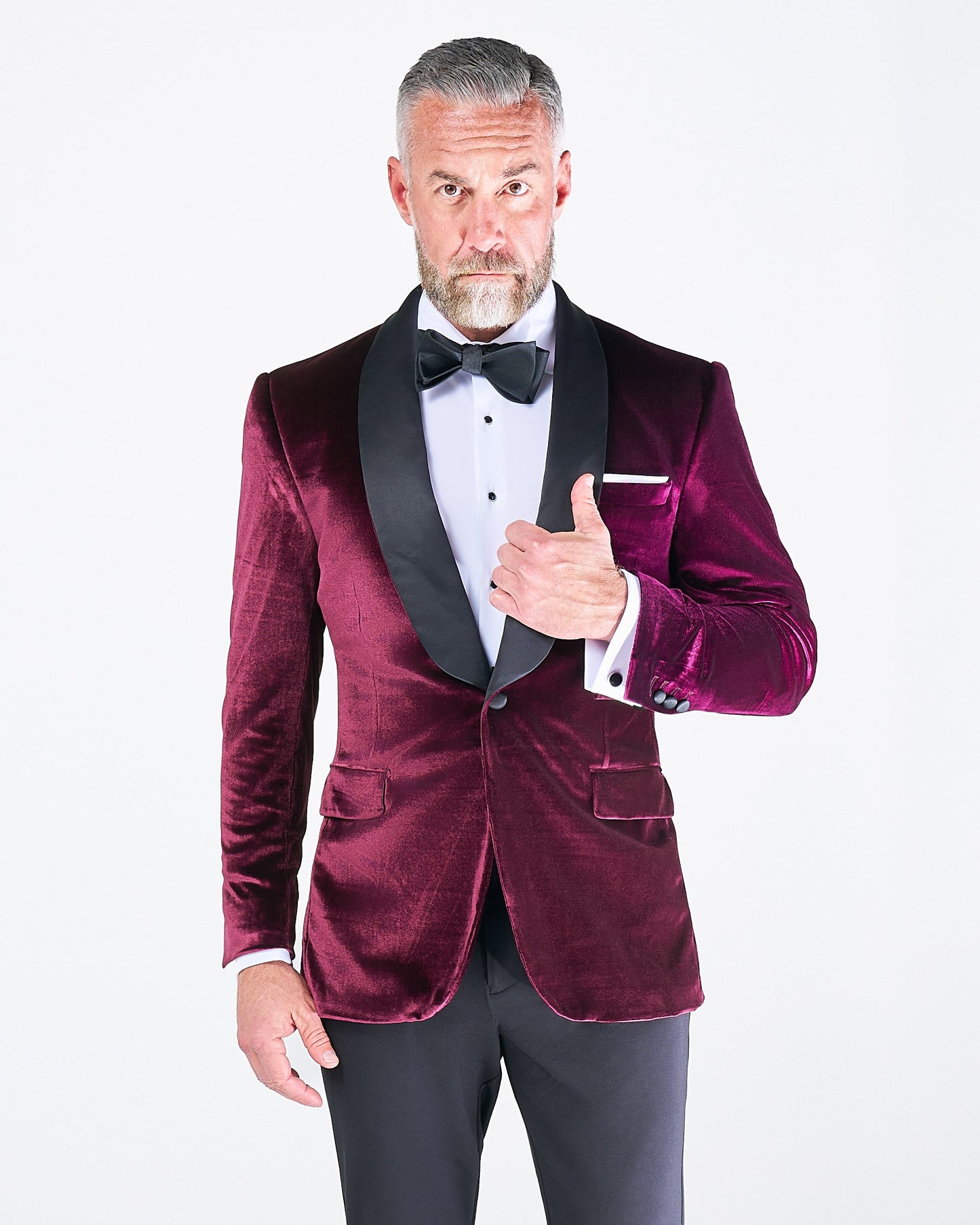 State & Liberty Athletic Fit Stretch Tuxedo Jacket - Maroon Velvet