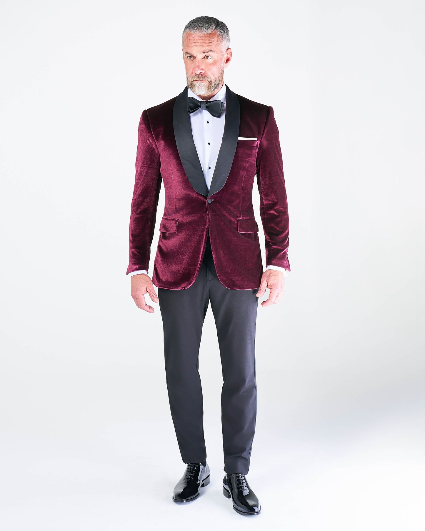 State & Liberty Athletic Fit Stretch Tuxedo Jacket - Maroon Velvet