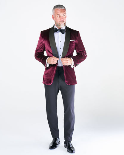 State & Liberty Athletic Fit Stretch Tuxedo Jacket - Maroon Velvet