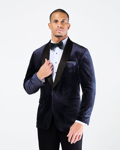 State & Liberty Athletic Fit Stretch Tuxedo Jacket - Navy Velvet