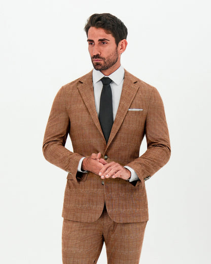 State & Liberty Athletic Fit Stretch Blazer - Unstructured Light Brown Crosshatch