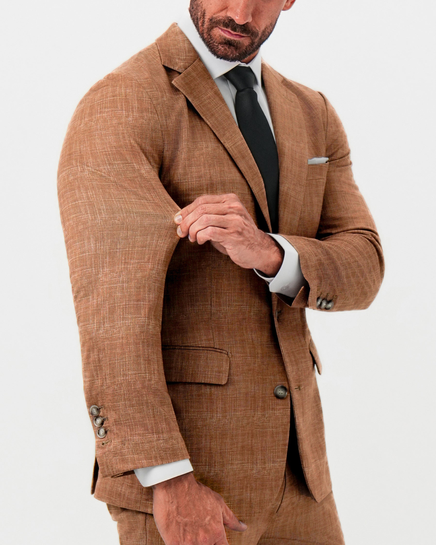 State & Liberty Athletic Fit Stretch Blazer - Unstructured Light Brown Crosshatch