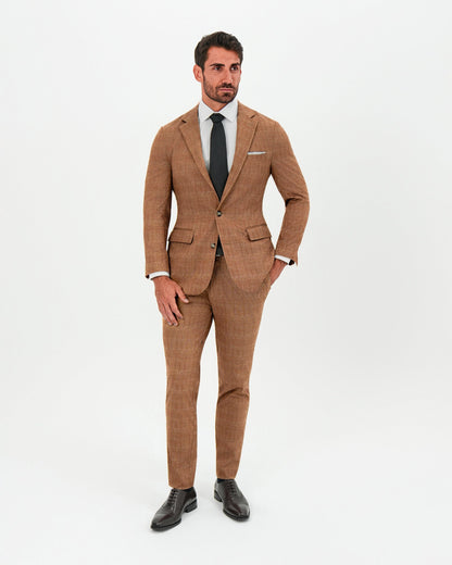 State & Liberty Athletic Fit Stretch Blazer - Unstructured Light Brown Crosshatch