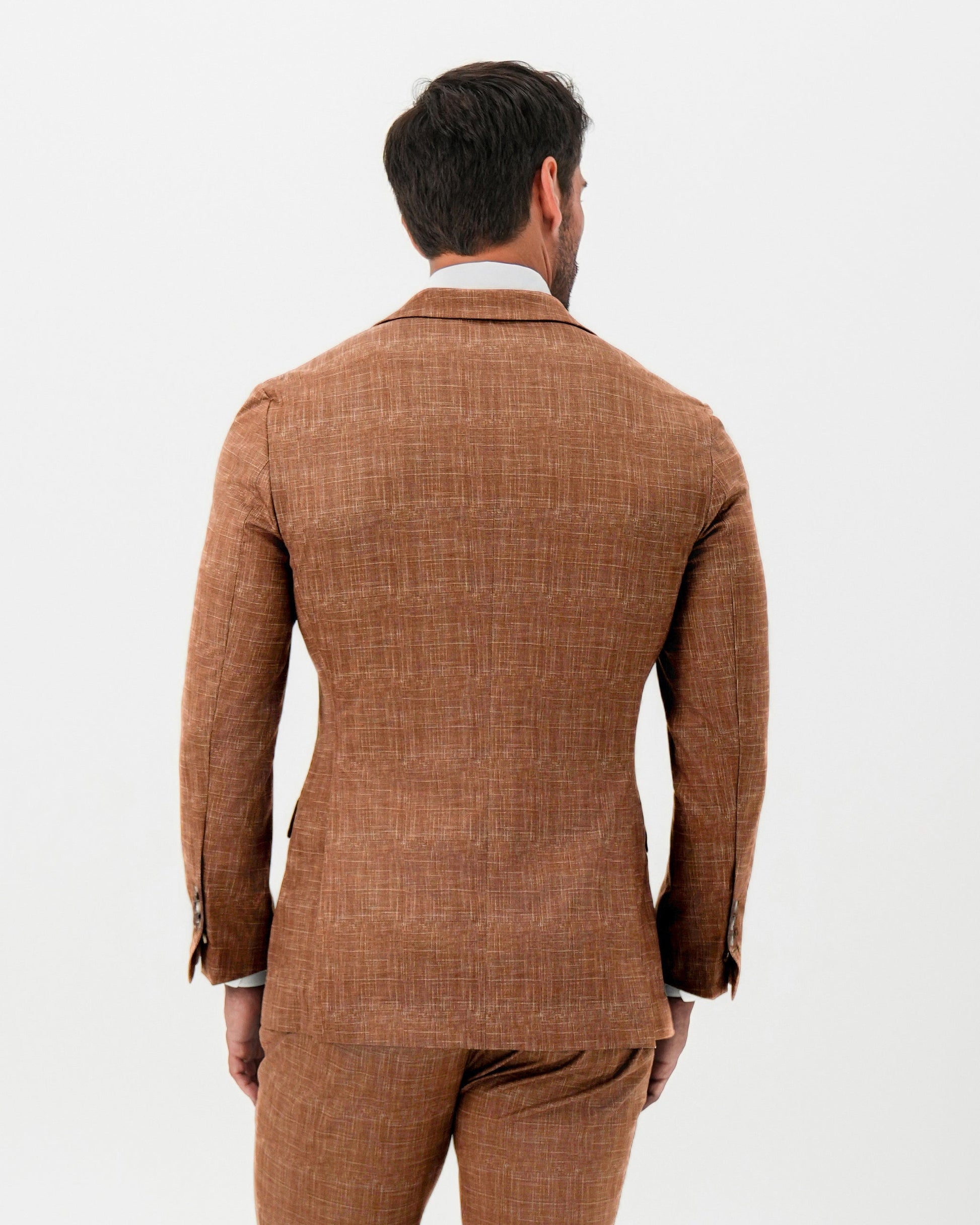 State & Liberty Athletic Fit Stretch Blazer - Unstructured Light Brown Crosshatch