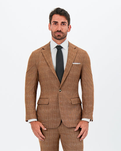 State & Liberty Athletic Fit Stretch Blazer - Unstructured Light Brown Crosshatch