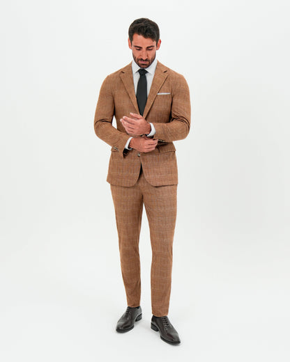 State & Liberty Athletic Fit Stretch Blazer - Unstructured Light Brown Crosshatch