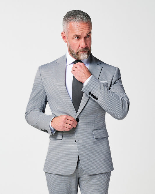 State & Liberty Athletic Fit Stretch Blazer - Slate Grey Houndstooth