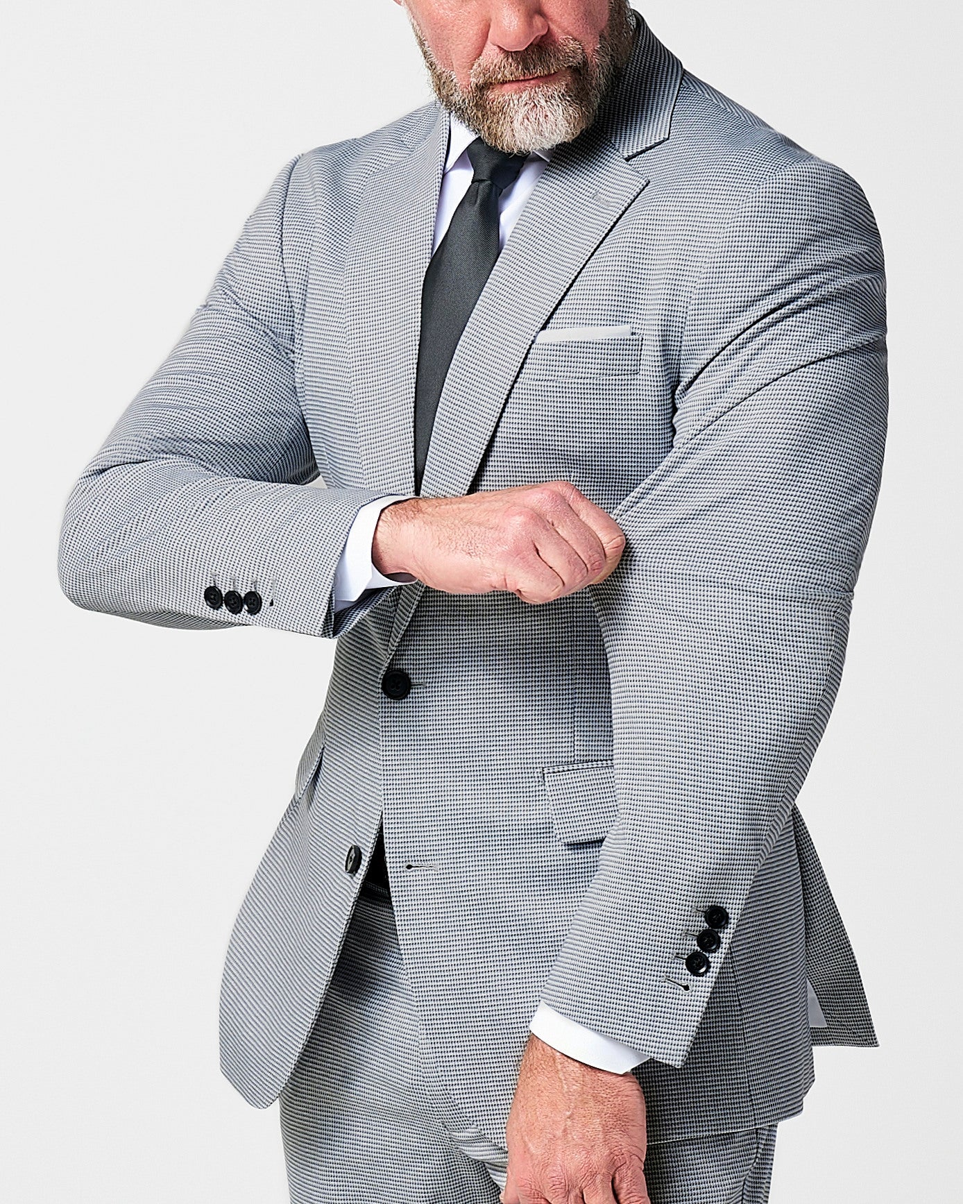 State & Liberty Athletic Fit Stretch Blazer - Slate Grey Houndstooth