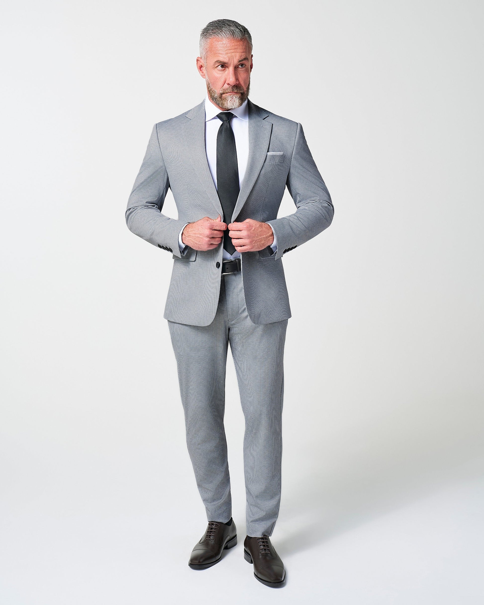State & Liberty Athletic Fit Stretch Blazer - Slate Grey Houndstooth