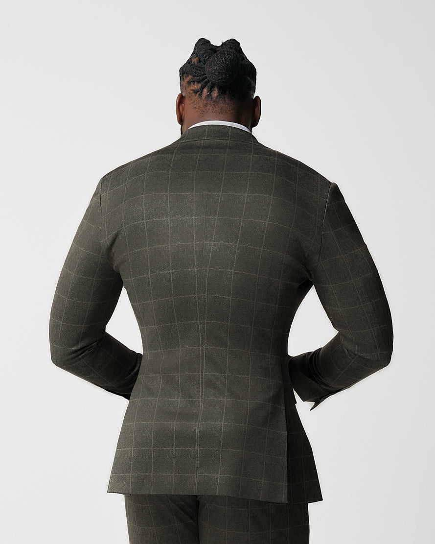 State & Liberty Athletic Fit Stretch Blazer - Olive with White Windowpane