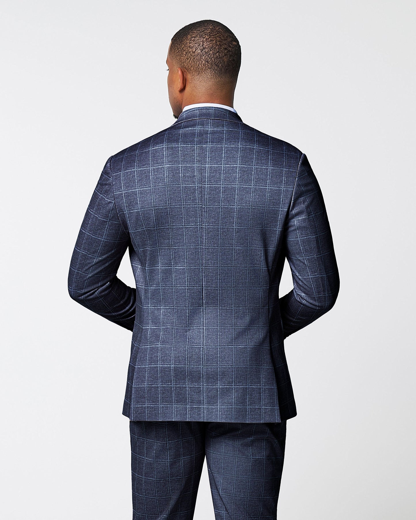 State & Liberty Athletic Fit Stretch Blazer - Textured Navy with White Windowpane