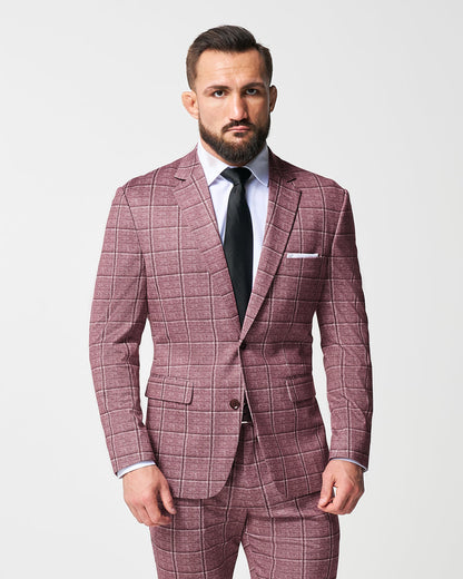 State & Liberty Athletic Fit Stretch Blazer - Crimson with Burgundy Big Windowpane