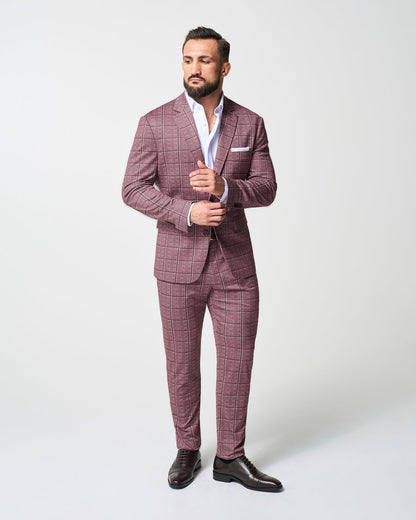 State & Liberty Athletic Fit Stretch Blazer - Crimson with Burgundy Big Windowpane