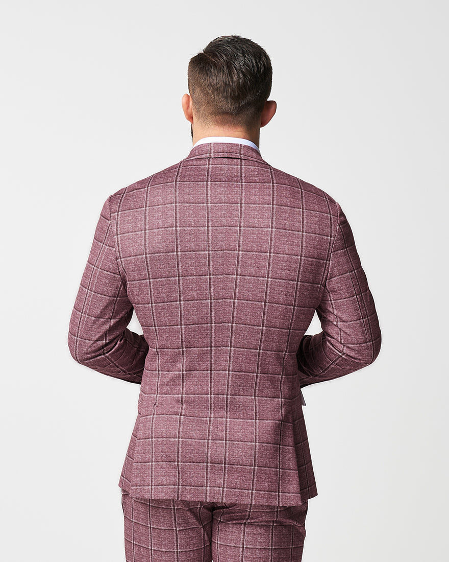 State & Liberty Athletic Fit Stretch Blazer - Crimson with Burgundy Big Windowpane