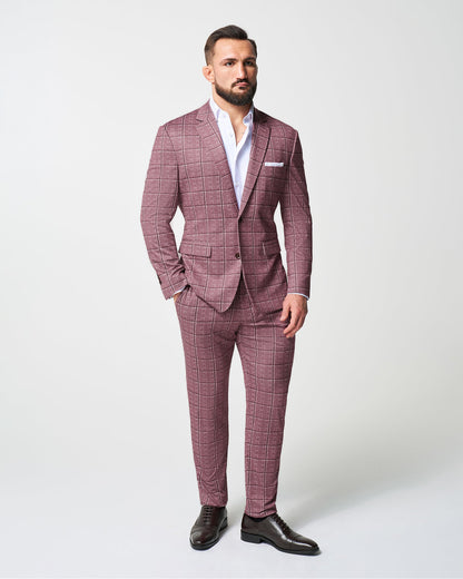 State & Liberty Athletic Fit Stretch Blazer - Crimson with Burgundy Big Windowpane