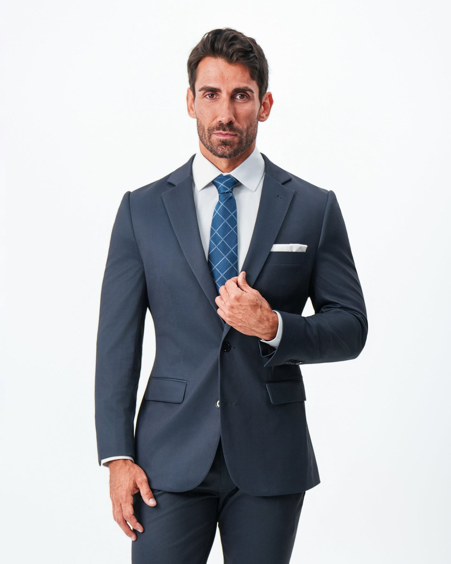 State & Liberty Athletic Fit Stretch Blazer - Navy & Black Mini Houndstooth