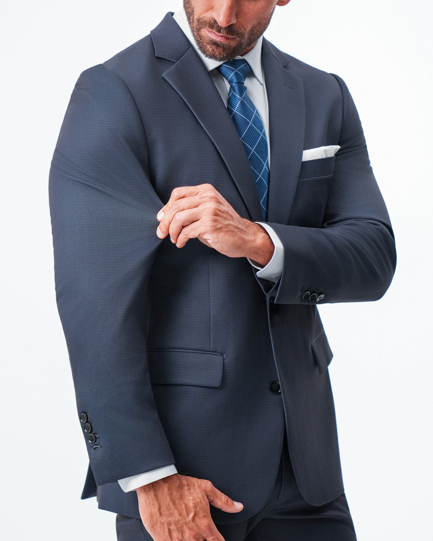 State & Liberty Athletic Fit Stretch Blazer - Navy & Black Mini Houndstooth