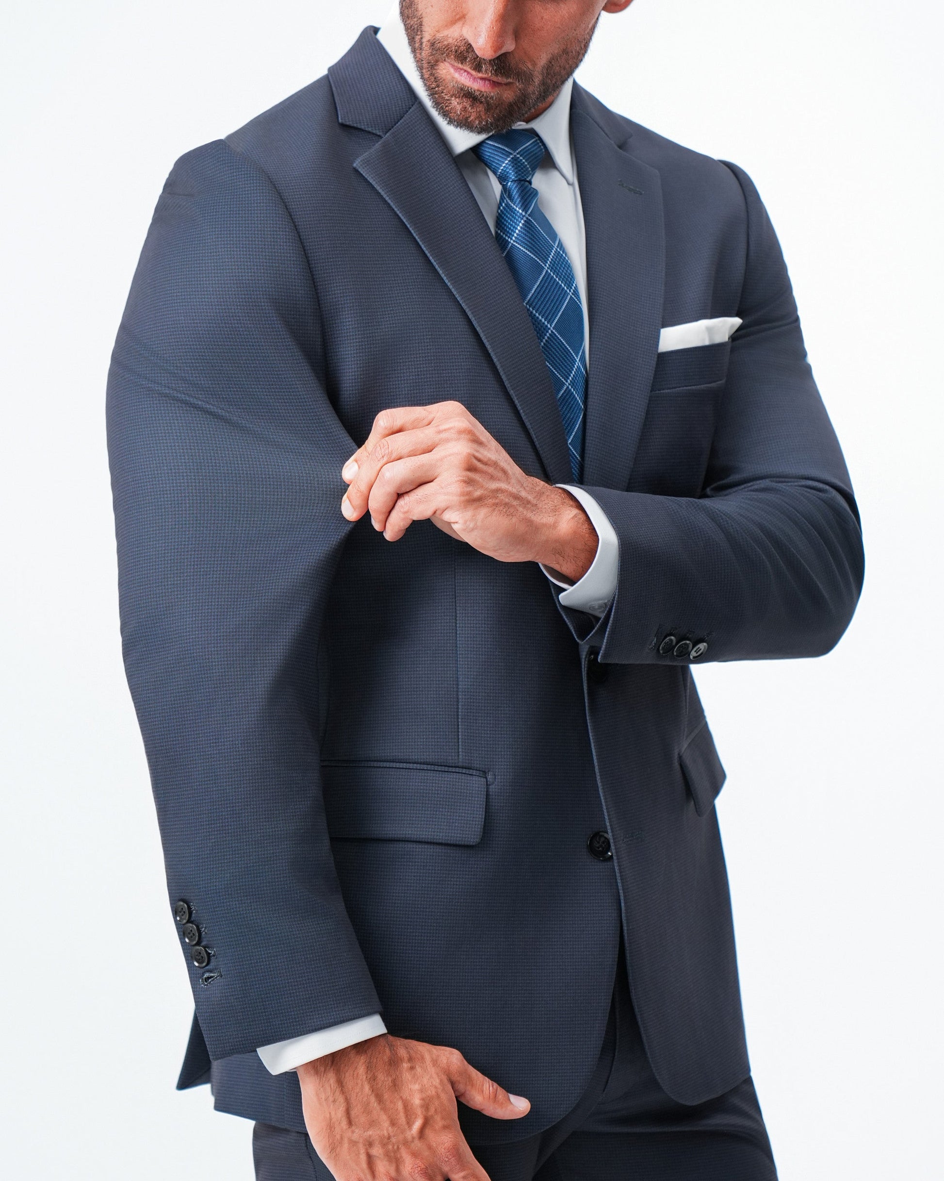 State & Liberty Athletic Fit Stretch Blazer - Navy & Black Mini Houndstooth