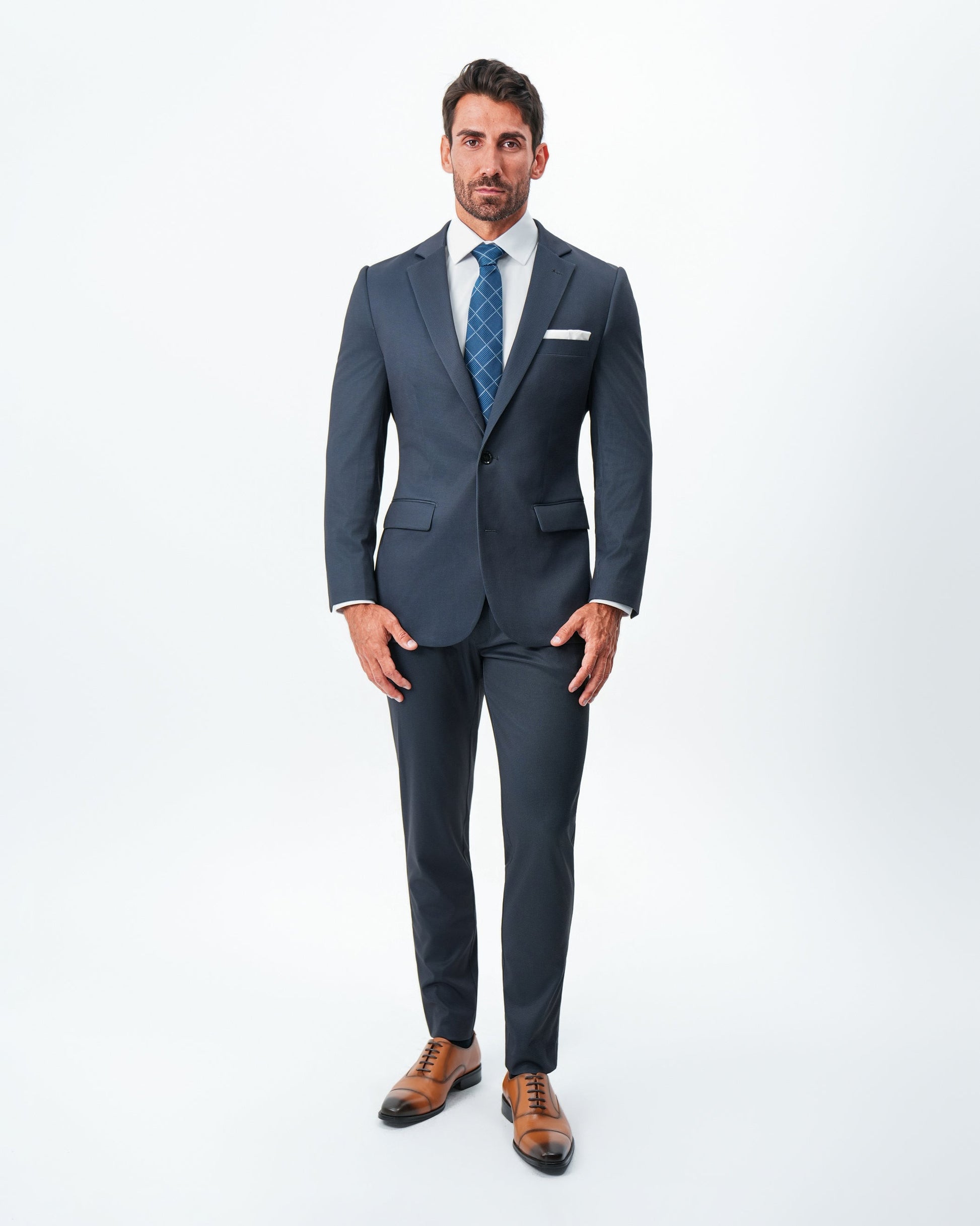 State & Liberty Athletic Fit Stretch Blazer - Navy & Black Mini Houndstooth