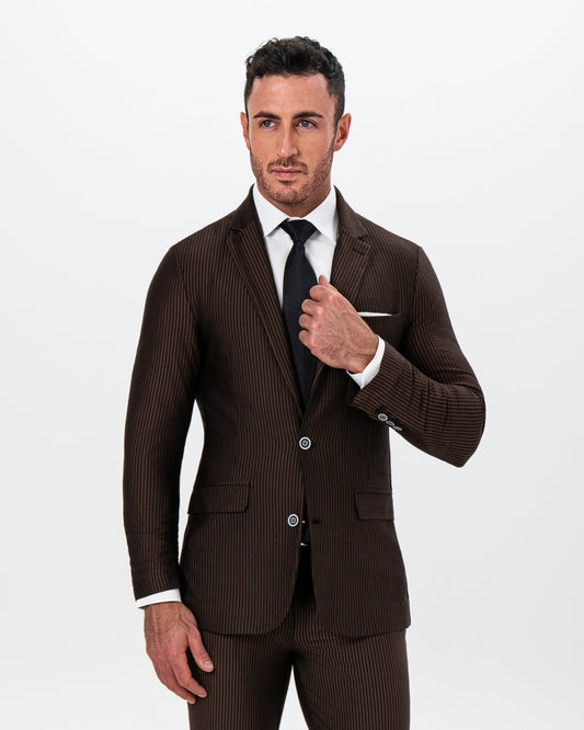 State & Liberty Athletic Fit Stretch Blazer - Brown & Black Seersucker