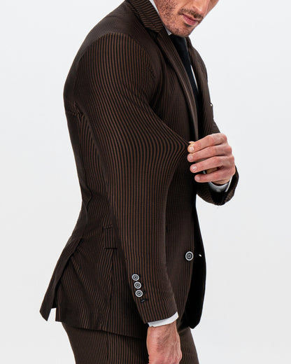 State & Liberty Athletic Fit Stretch Blazer - Brown & Black Seersucker