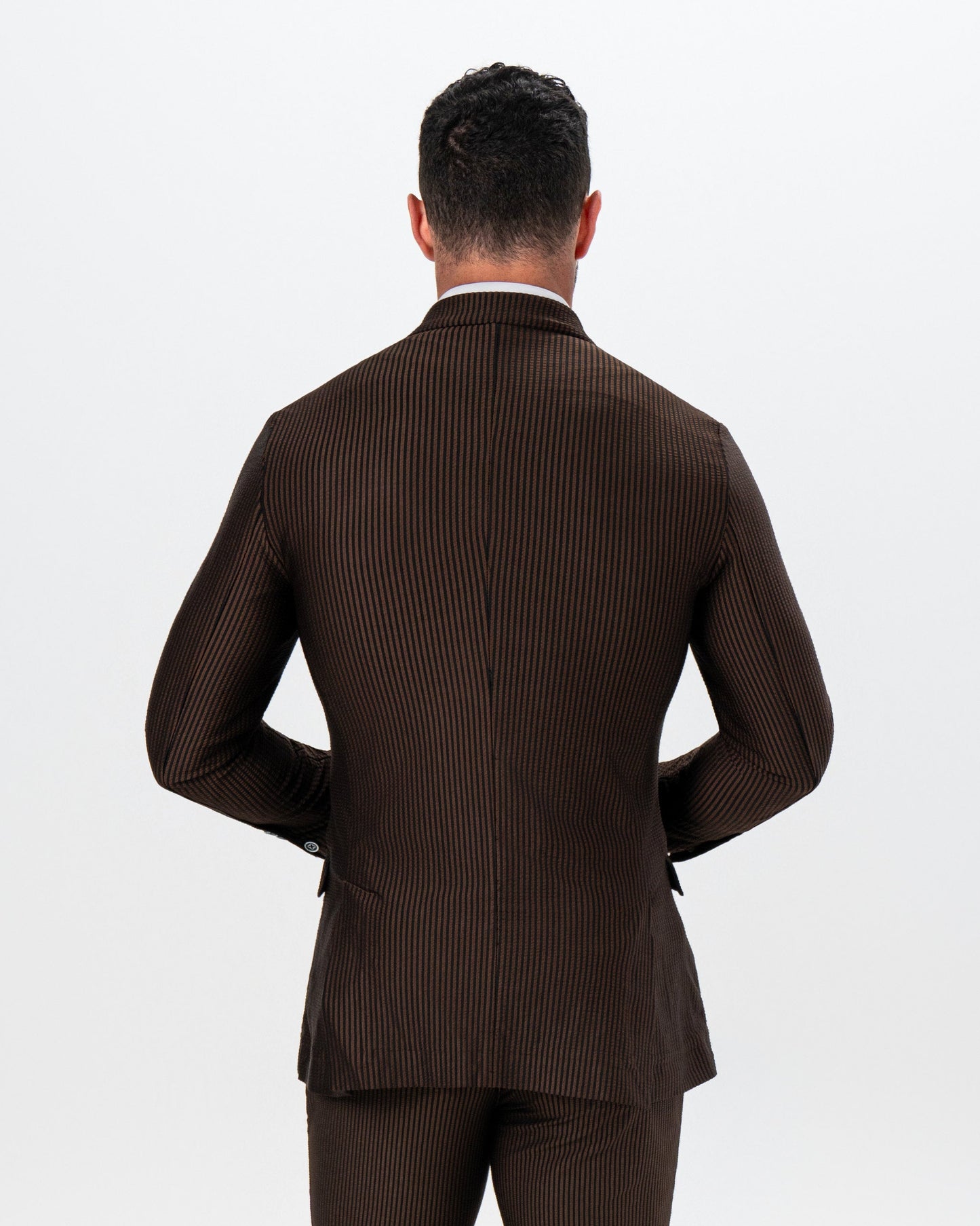 State & Liberty Athletic Fit Stretch Blazer - Brown & Black Seersucker