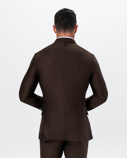 State & Liberty Athletic Fit Stretch Blazer - Brown & Black Seersucker
