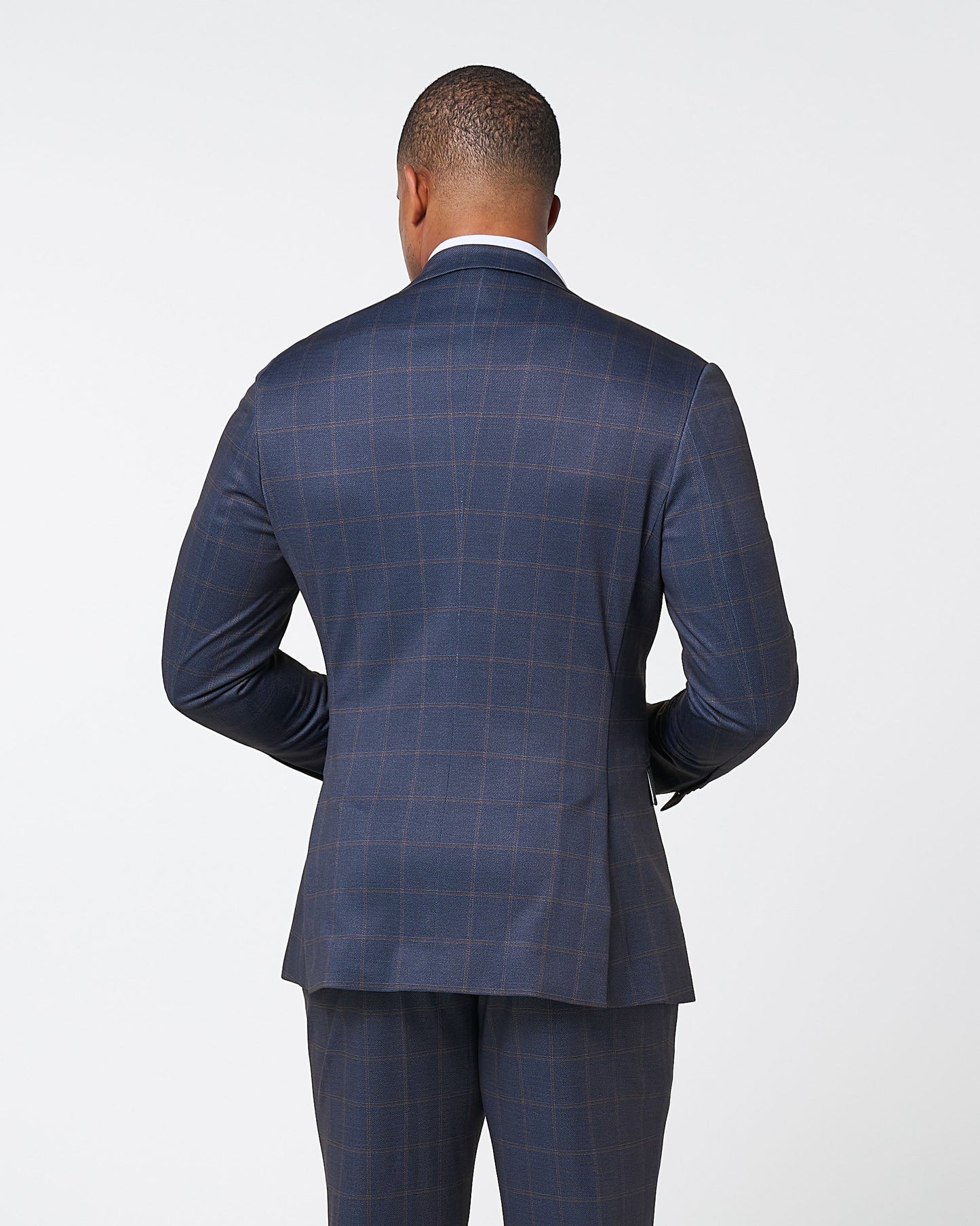 State & Liberty Athletic Fit Stretch Blazer - Navy & Brown Windowpane