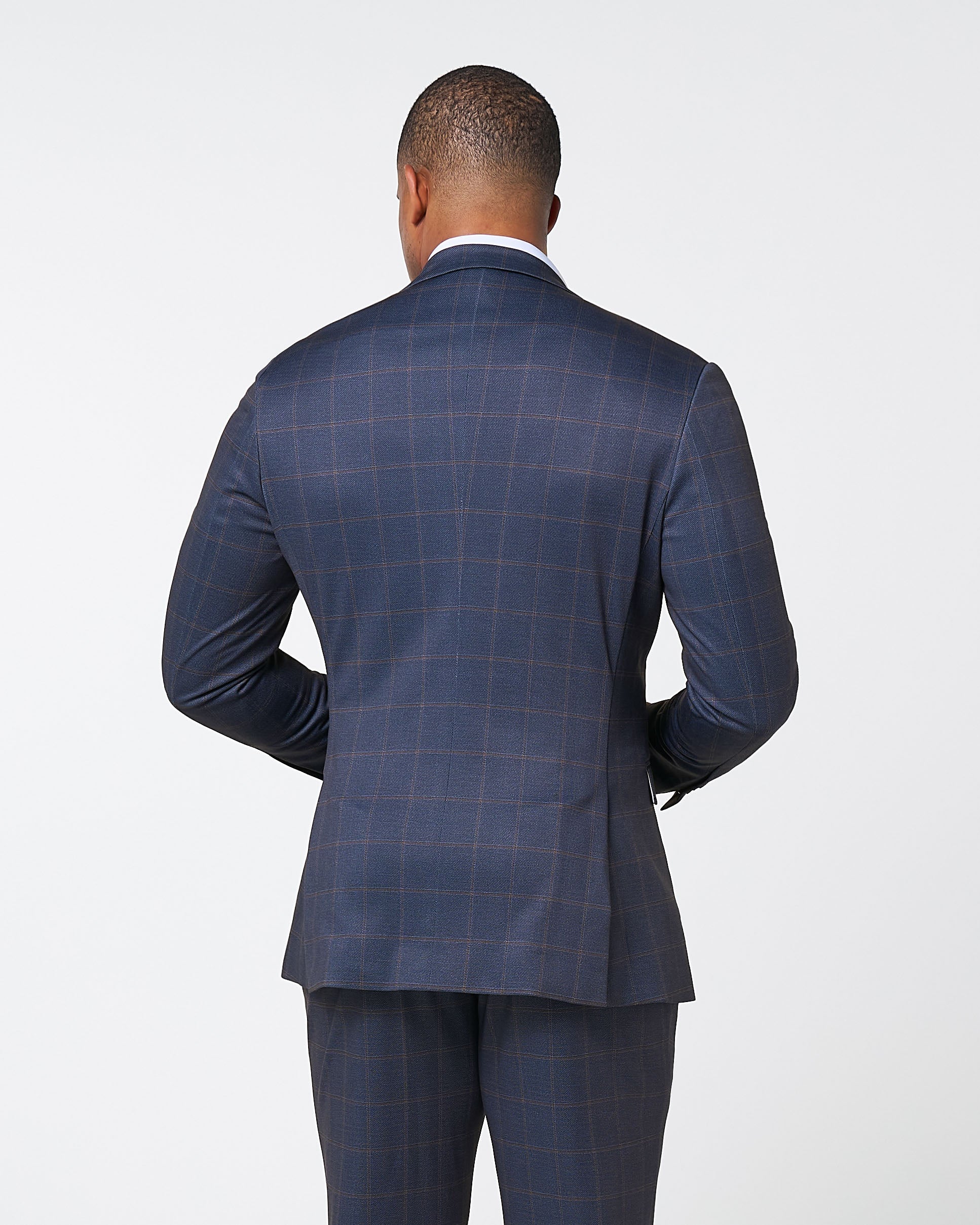 State & Liberty Athletic Fit Stretch Blazer - Navy & Brown Windowpane