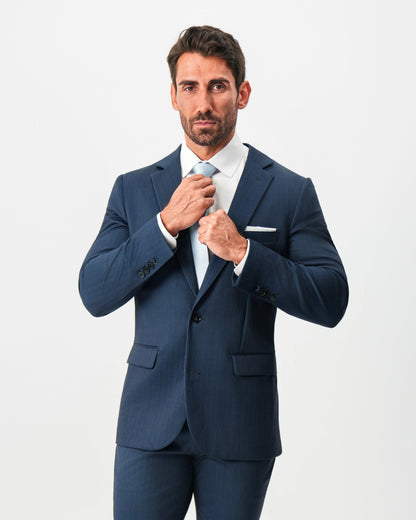 State & Liberty Athletic Fit Stretch Blazer - Navy & White Pinstripe