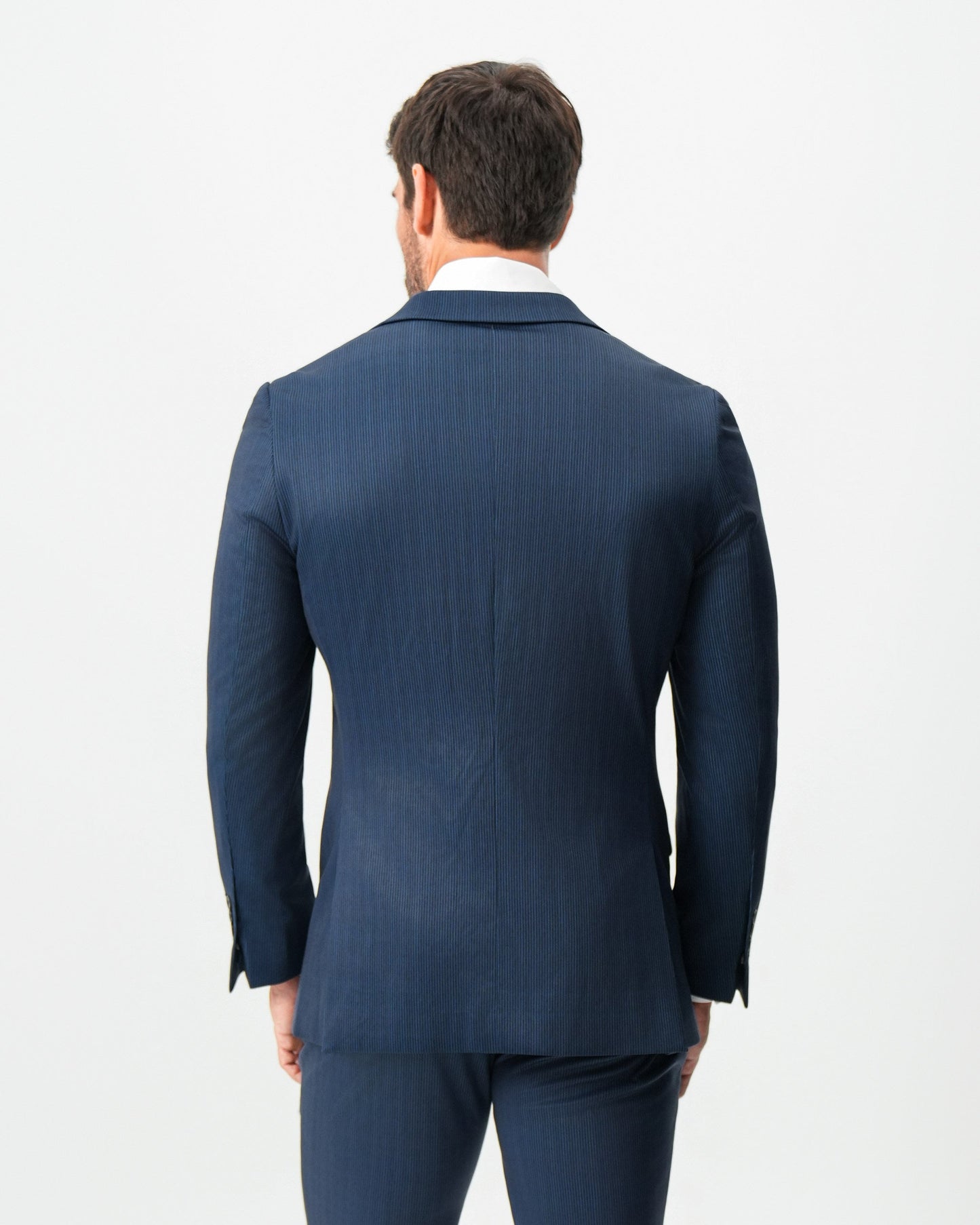 State & Liberty Athletic Fit Stretch Blazer - Navy & White Pinstripe