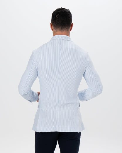 State & Liberty Athletic Fit Stretch Blazer - Light Blue & White Seersucker