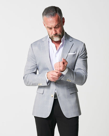 State & Liberty Athletic Fit Stretch Blazer - Ash Grey with White Plaid