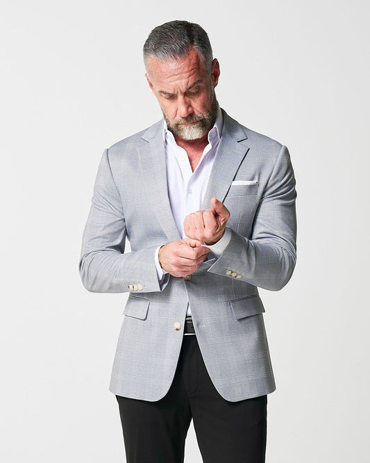 State & Liberty Athletic Fit Stretch Blazer - Ash Grey with White Plaid