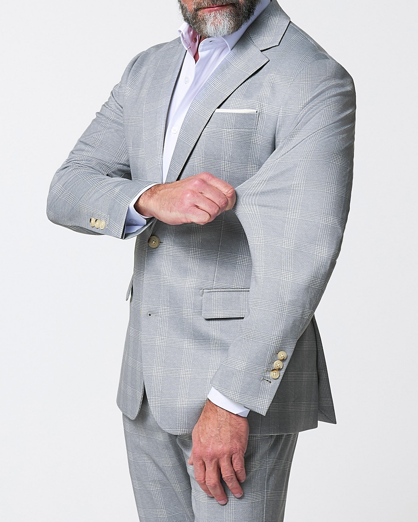 State & Liberty Athletic Fit Stretch Blazer - Ash Grey with White Plaid