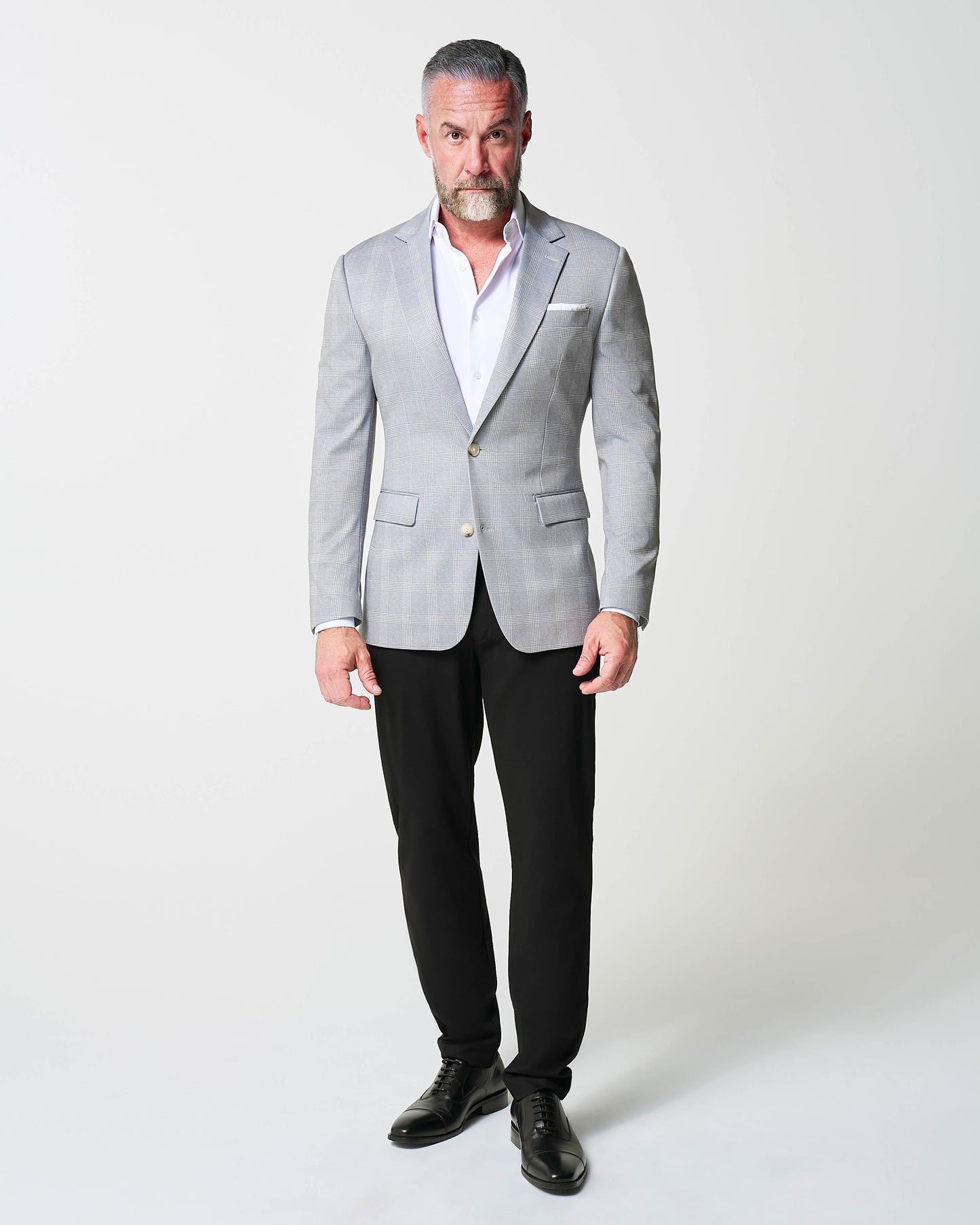 State & Liberty Athletic Fit Stretch Blazer - Ash Grey with White Plaid